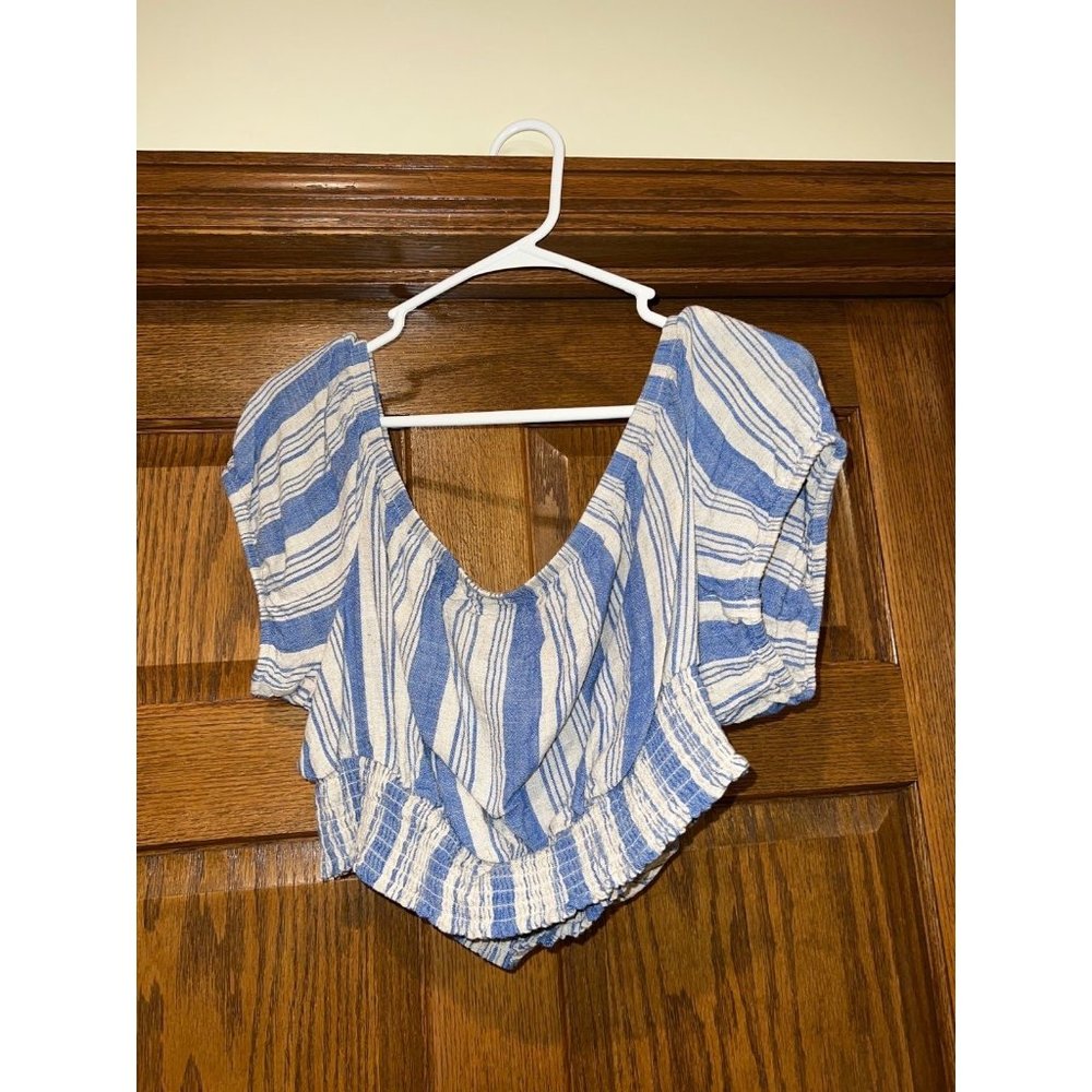 Torrid Linen Blend Smocked Waist Off-Shoulder Crop Top